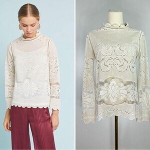 Anthropologie James Coviello Alice Lace Blouse Size 12 US